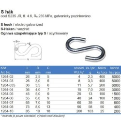S hák, 3mm, Zn