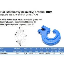 Hák štrbinový (lesnícky) s vidlicou HRV, tr. 10, 2,5t, modrý lak