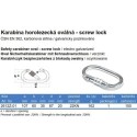 Karabína oceľová oválna, screw lock, 107mm, 22kN, Zn